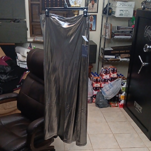 Indigo Rising Dresses & Skirts - Very Shiny Silver Asymmetrical Slip Maxi Skirt